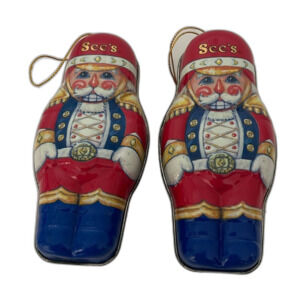 EUC 2 Santa Clause Nutcracker See’s Candy 1996 vintage ornaments 4.5” tall